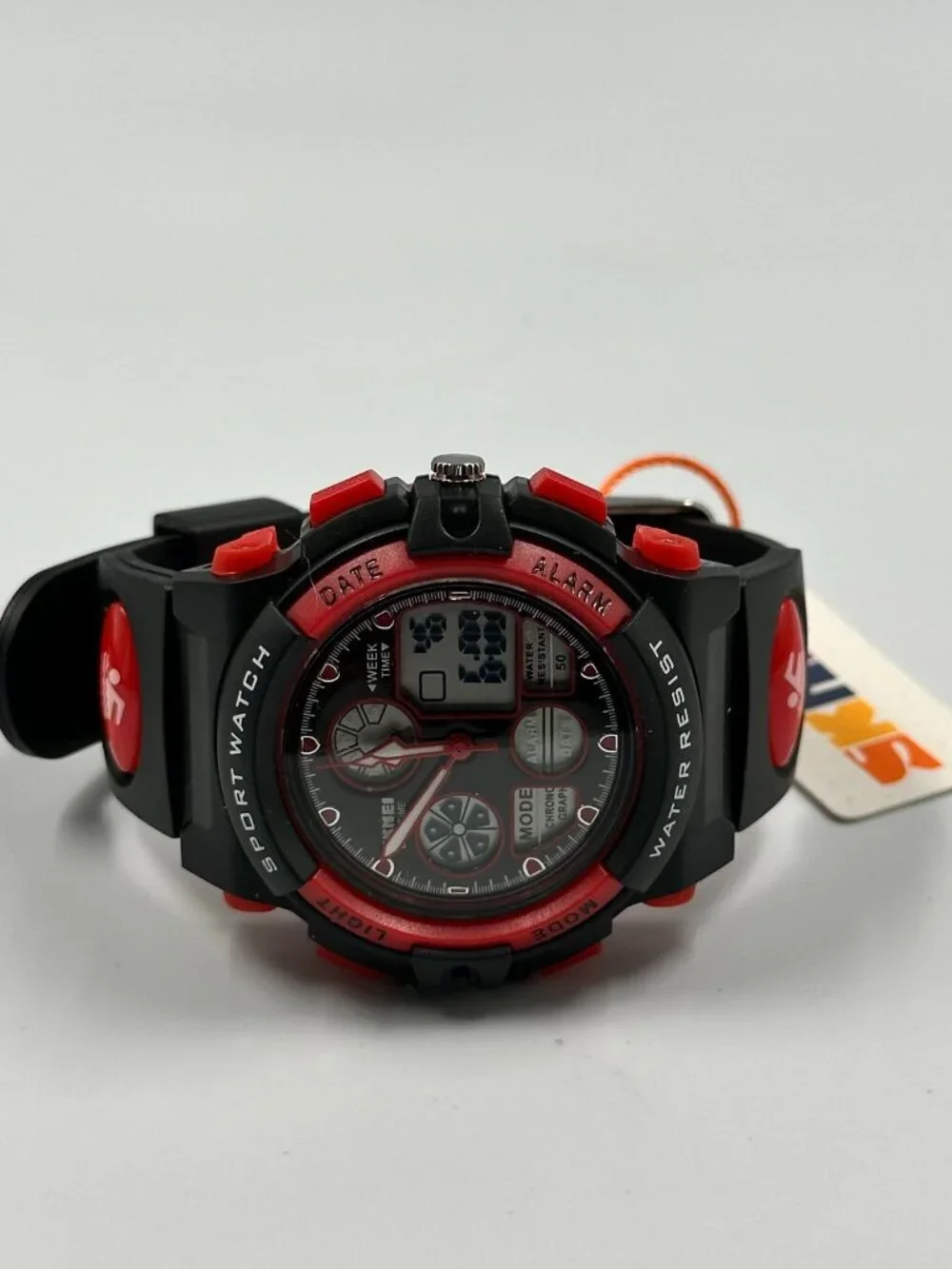 Skmei Digital Watch Men Black Red Round 44MM Backlight New Battery